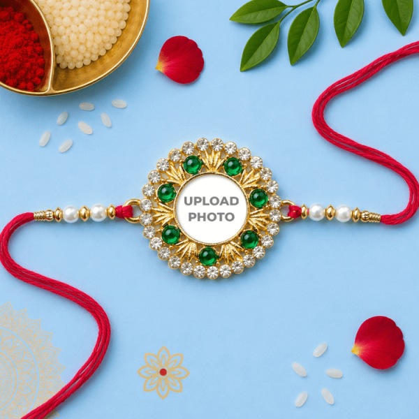 Emerald Green With White Round Stones Rakhi Emerald Green With White Round Stones Rakhi