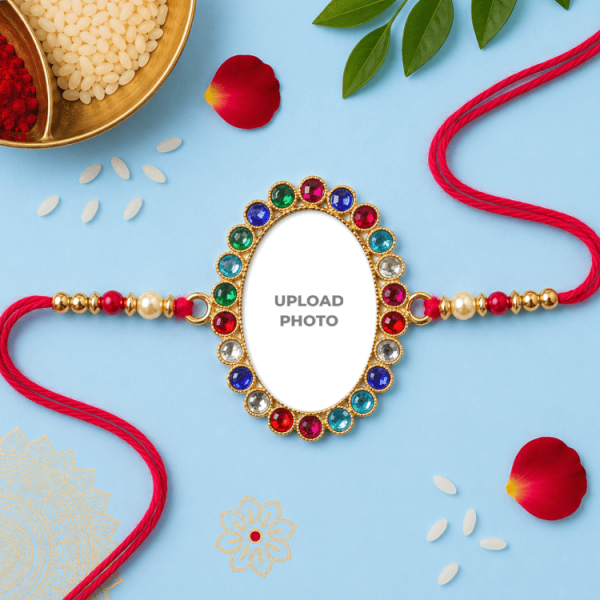 Oval Shape Multicolor Stones Rakhi Oval Shape Multicolor Stones Rakhi