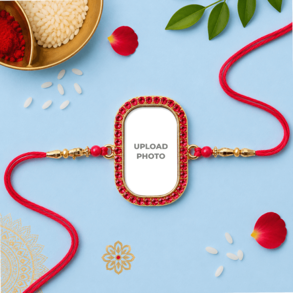 Rectangle Shape Red Color Stones Rakhi Rectangle Shape Red Color Stones Rakhi