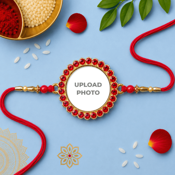 Red Big Round Stones Photo Rakhi Red Big Round Stones Photo Rakhi