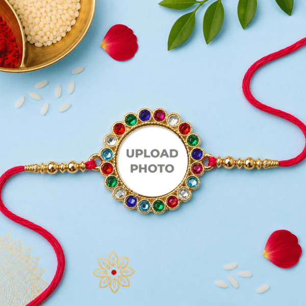 Round Multicolor Round Stones Photo Rakhi Round Multicolor Round Stones Photo Rakhi