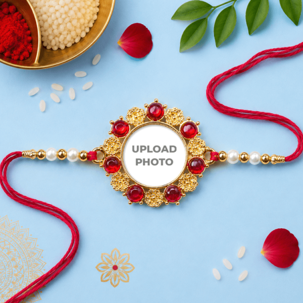 Ruby Red Round Stones Photo Rakhi Ruby Red Round Stones Photo Rakhi