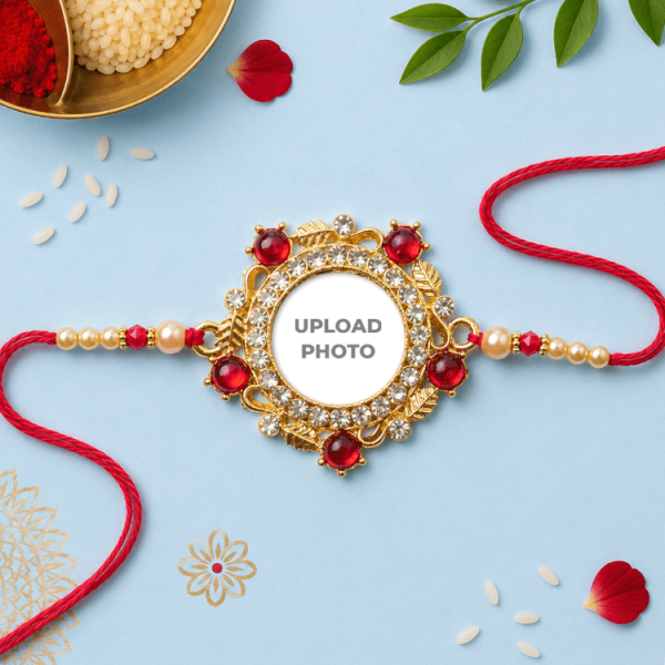 Ruby Red With Small White Round Stones Rakhi Ruby Red With Small White Round Stones Rakhi