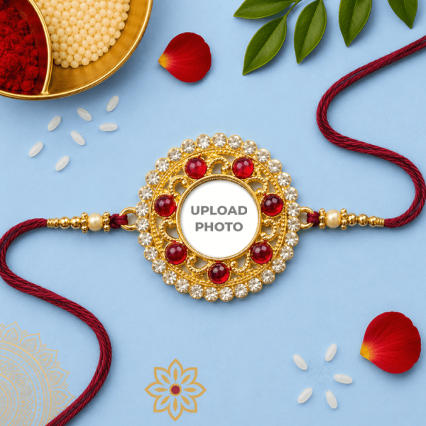 Ruby Red With White Round Stones Rakhi Ruby Red With White Round Stones Rakhi