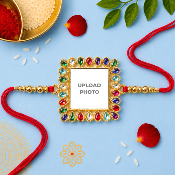 Square Multicolor Round Stones Rakhi Square Multicolor Round Stones Rakhi