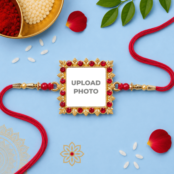 Square Shape Red Color Stones Rakhi Square Shape Red Color Stones Rakhi