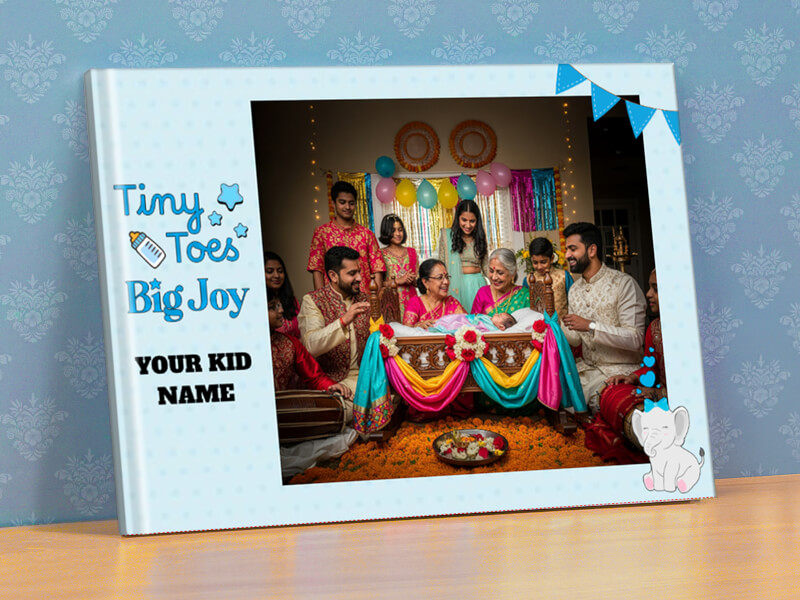 Tiny Toes Big Joy Cradle Ceremony with Custom Text Designed Photobook