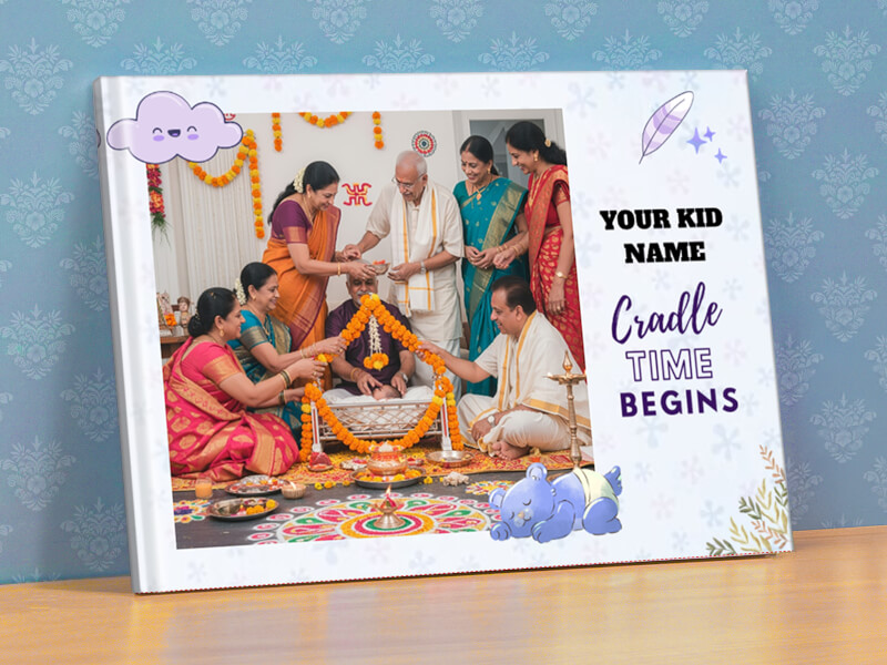 Cradle Time Begins Themed Photobook with Text Customization