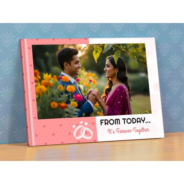 Engagement Photobook With Rings And Hearts Design