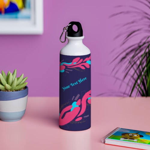 Buy Brushed Pink And Blue Design With Your Text On Sipper Bottle 