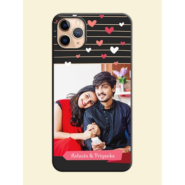 Love Pattern with Name on Pink Ribbon  - Photo on Space Black Soft Matte Back Cover - iPhone 11 Pro Max