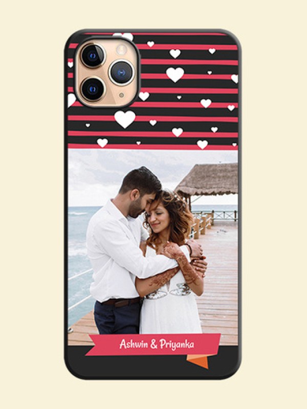 White Color Love Symbols with Pink Lines Pattern on Space Black Custom Soft Matte Phone Cases - iPhone 11 Pro Max