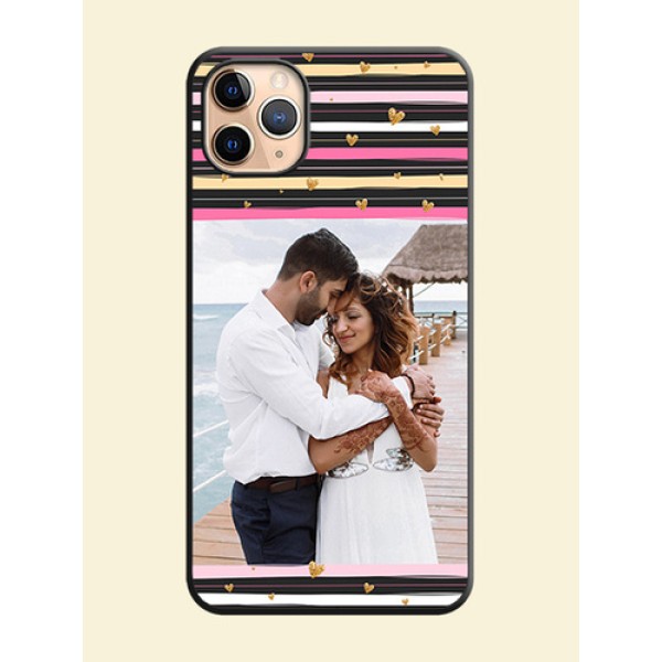Multicolor Lines and Golden Love Symbols Design - Photo on Space Black Soft Matte Mobile Cover - iPhone 11 Pro Max Multicolor Lines and Golden Love Symbols Design - Photo on Space Black Soft Matte Mobile Cover - iPhone 11 Pro Max