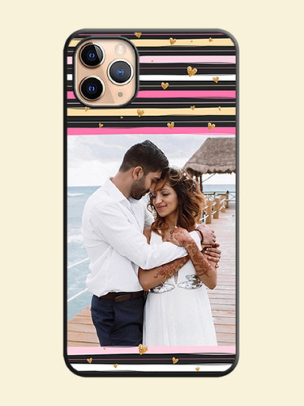 Multicolor Lines and Golden Love Symbols Design - Photo on Space Black Soft Matte Mobile Cover - iPhone 11 Pro Max