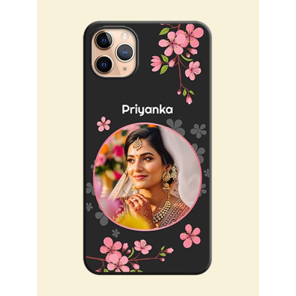Round Image with Pink Color Floral Design - Photo on Space Black Soft Matte Back Cover - iPhone 11 Pro Max Round Image with Pink Color Floral Design - Photo on Space Black Soft Matte Back Cover - iPhone 11 Pro Max