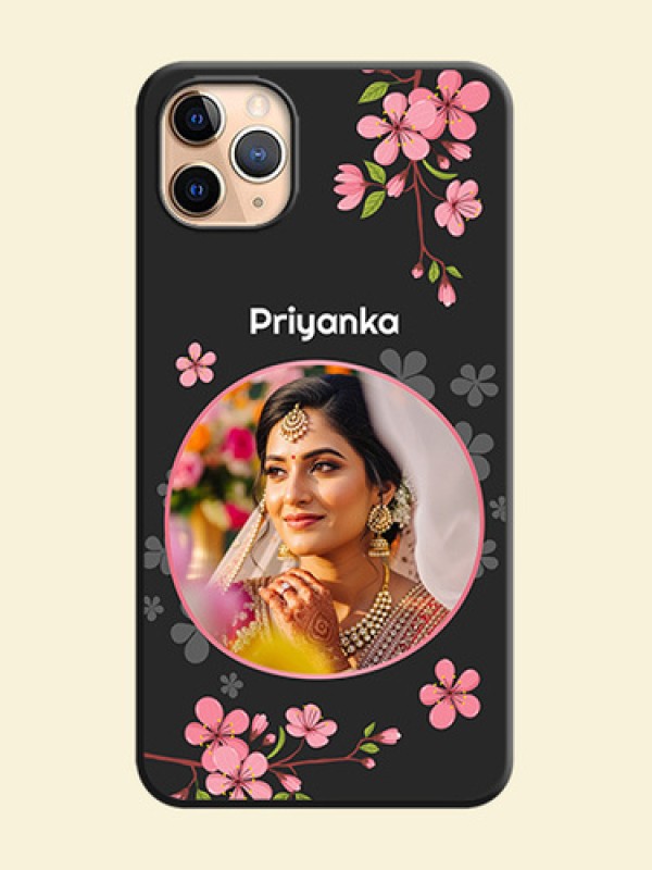 Round Image with Pink Color Floral Design - Photo on Space Black Soft Matte Back Cover - iPhone 11 Pro Max