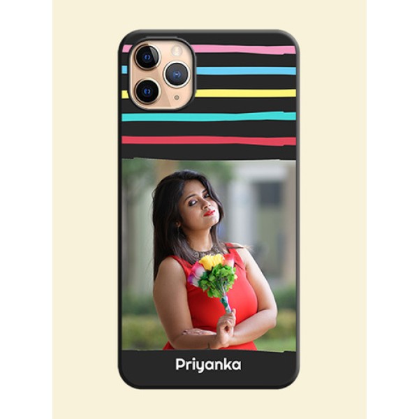 Multicolor Lines with Image on Space Black Personalized Soft Matte Phone Covers - iPhone 11 Pro Max Multicolor Lines with Image on Space Black Personalized Soft Matte Phone Covers - iPhone 11 Pro Max