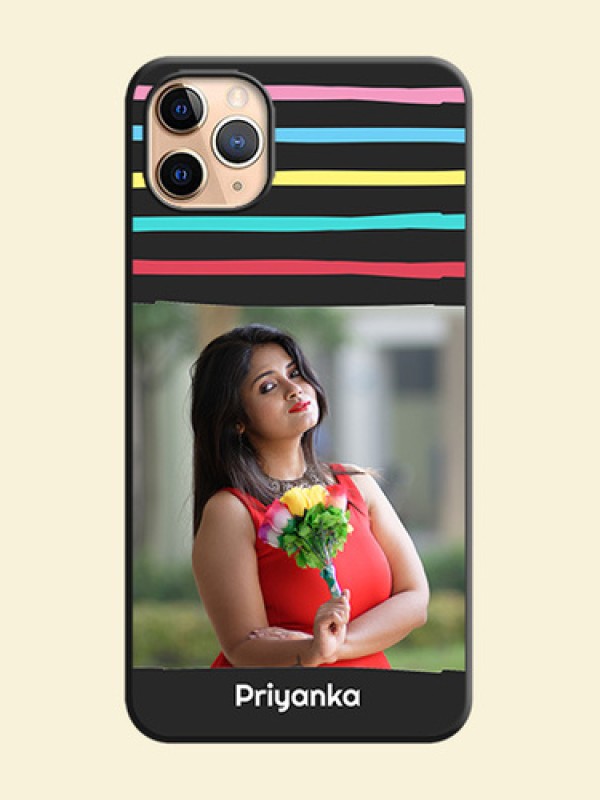 Multicolor Lines with Image on Space Black Personalized Soft Matte Phone Covers - iPhone 11 Pro Max