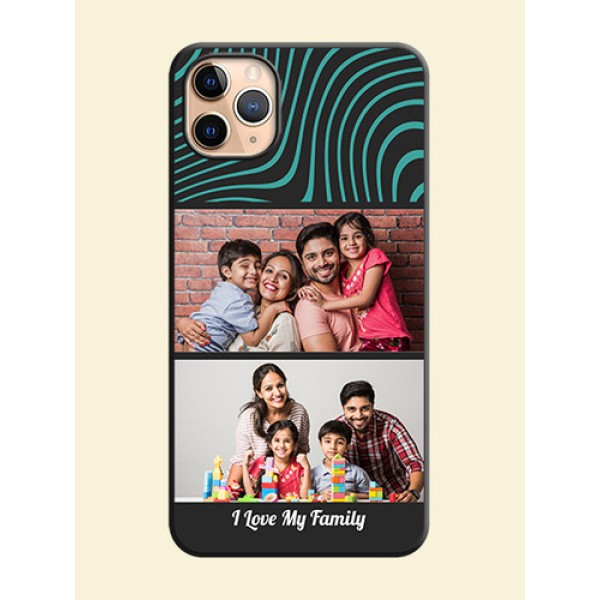 Wave Pattern with 2 Image Holder on Space Black Personalized Soft Matte Phone Covers - iPhone 11 Pro Max Wave Pattern with 2 Image Holder on Space Black Personalized Soft Matte Phone Covers - iPhone 11 Pro Max