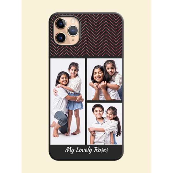 Wave Pattern with 3 Image Holder on Space Black Custom Soft Matte Back Cover - iPhone 11 Pro Max Wave Pattern with 3 Image Holder on Space Black Custom Soft Matte Back Cover - iPhone 11 Pro Max