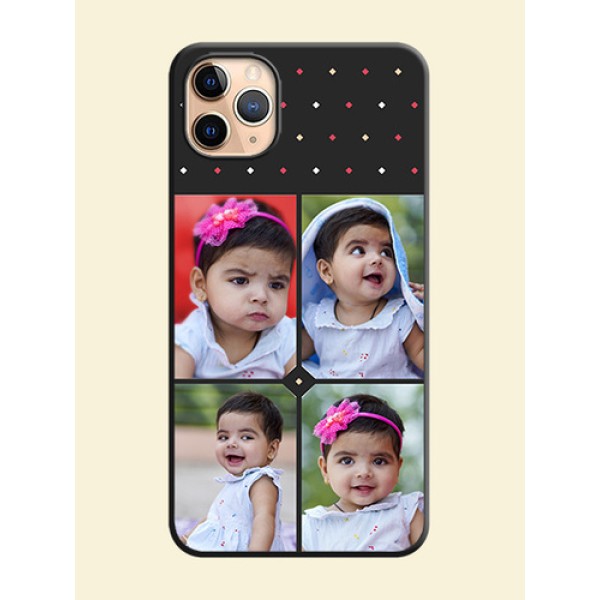 Multicolor Dotted Pattern with 4 Image Holder on Space Black Custom Soft Matte Phone Cases - iPhone 11 Pro Max Multicolor Dotted Pattern with 4 Image Holder on Space Black Custom Soft Matte Phone Cases - iPhone 11 Pro Max