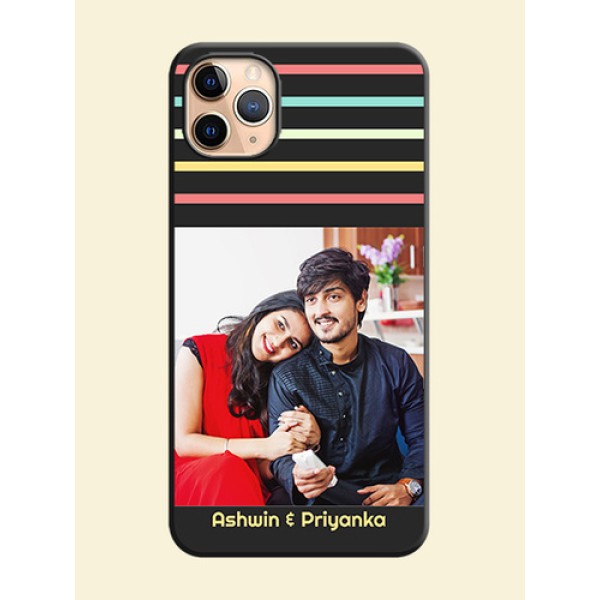 Color Stripes with Photo and Text - Photo on Space Black Soft Matte Mobile Case - iPhone 11 Pro Max Color Stripes with Photo and Text - Photo on Space Black Soft Matte Mobile Case - iPhone 11 Pro Max