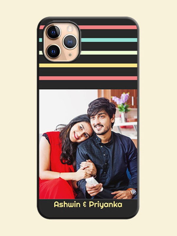 Color Stripes with Photo and Text - Photo on Space Black Soft Matte Mobile Case - iPhone 11 Pro Max