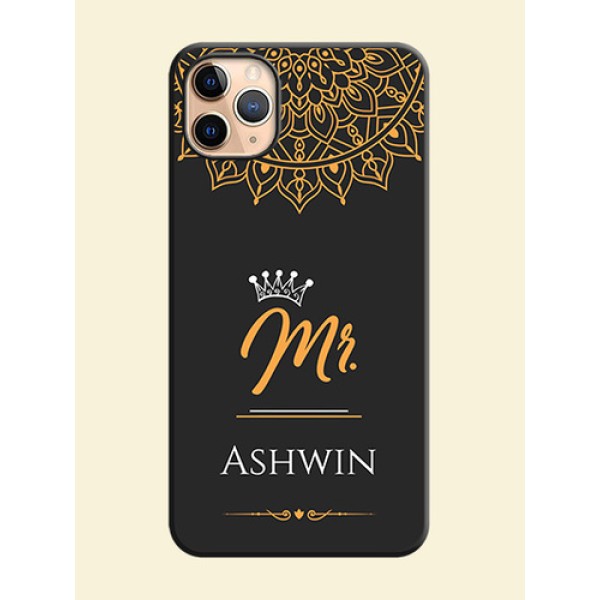 Mr Name with Floral Design on Personalised Space Black Soft Matte Cases - iPhone 11 Pro Max Mr Name with Floral Design on Personalised Space Black Soft Matte Cases - iPhone 11 Pro Max