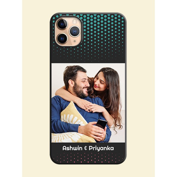 Faded Dots with Grunge Photo Frame and Text on Space Black Custom Soft Matte Phone Cases - iPhone 11 Pro Max Faded Dots with Grunge Photo Frame and Text on Space Black Custom Soft Matte Phone Cases - iPhone 11 Pro Max
