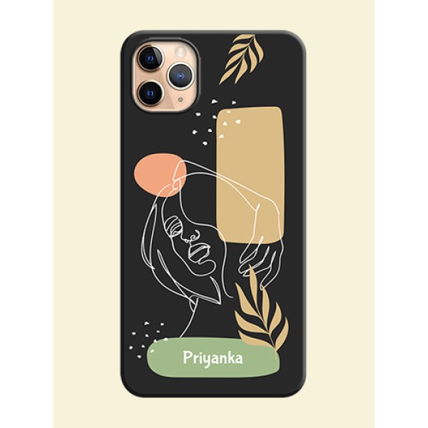 Custom Text With Line Art Of Women & Leaves Design On Space Black Personalized Soft Matte Phone Covers -Apple Iphone 11 Pro Max Custom Text With Line Art Of Women & Leaves Design On Space Black Personalized Soft Matte Phone Covers -Apple Iphone 11 Pro Max