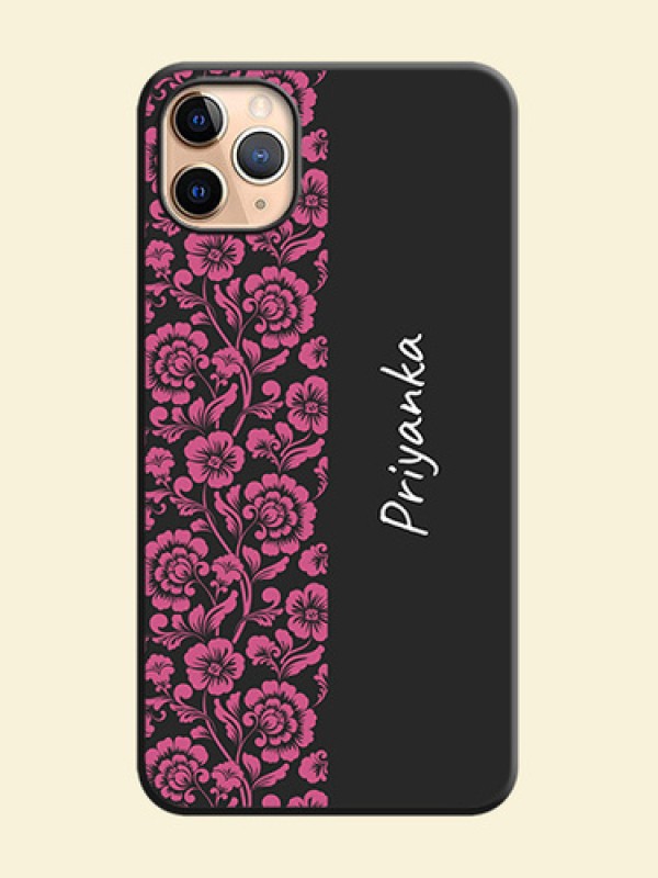 Pink Floral Pattern Design With Custom Text On Space Black Personalized Soft Matte Phone Covers -Apple Iphone 11 Pro Max