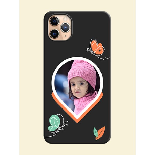Upload Pic With Simple Butterly Design On Space Black Personalized Soft Matte Phone Covers -Apple Iphone 11 Pro Max Upload Pic With Simple Butterly Design On Space Black Personalized Soft Matte Phone Covers -Apple Iphone 11 Pro Max