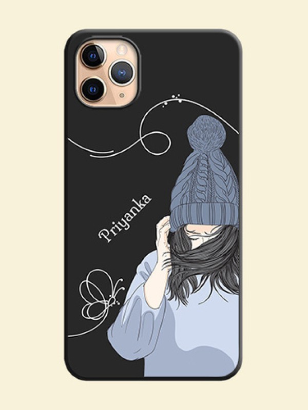 Girl With Blue Winter Outfiit Custom Text Design On Space Black Personalized Soft Matte Phone Covers -Apple Iphone 11 Pro Max