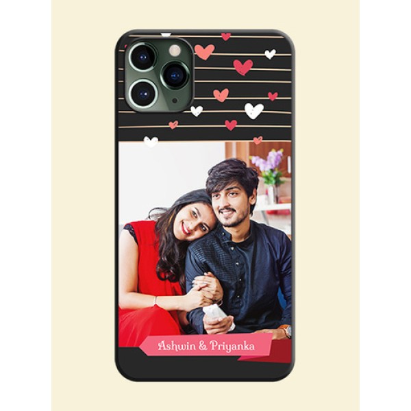 Love Pattern with Name on Pink Ribbon  - Photo on Space Black Soft Matte Back Cover - iPhone 11 Pro