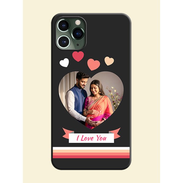 Love Shaped Photo with Colorful Stripes on Personalised Space Black Soft Matte Cases - iPhone 11 Pro