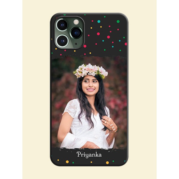 Multicolor Dotted Pattern with Text on Space Black Custom Soft Matte Phone Back Cover - iPhone 11 Pro Multicolor Dotted Pattern with Text on Space Black Custom Soft Matte Phone Back Cover - iPhone 11 Pro