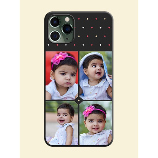 Multicolor Dotted Pattern with 4 Image Holder on Space Black Custom Soft Matte Phone Cases - iPhone 11 Pro Multicolor Dotted Pattern with 4 Image Holder on Space Black Custom Soft Matte Phone Cases - iPhone 11 Pro