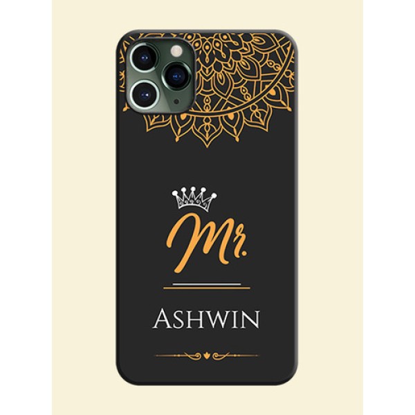 Mr Name with Floral Design on Personalised Space Black Soft Matte Cases - iPhone 11 Pro Mr Name with Floral Design on Personalised Space Black Soft Matte Cases - iPhone 11 Pro