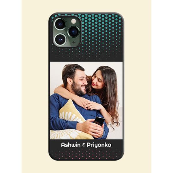 Faded Dots with Grunge Photo Frame and Text on Space Black Custom Soft Matte Phone Cases - iPhone 11 Pro Faded Dots with Grunge Photo Frame and Text on Space Black Custom Soft Matte Phone Cases - iPhone 11 Pro