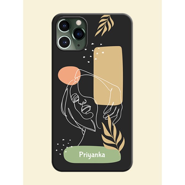 Custom Text With Line Art Of Women & Leaves Design On Space Black Personalized Soft Matte Phone Covers -Apple Iphone 11 Pro Custom Text With Line Art Of Women & Leaves Design On Space Black Personalized Soft Matte Phone Covers -Apple Iphone 11 Pro