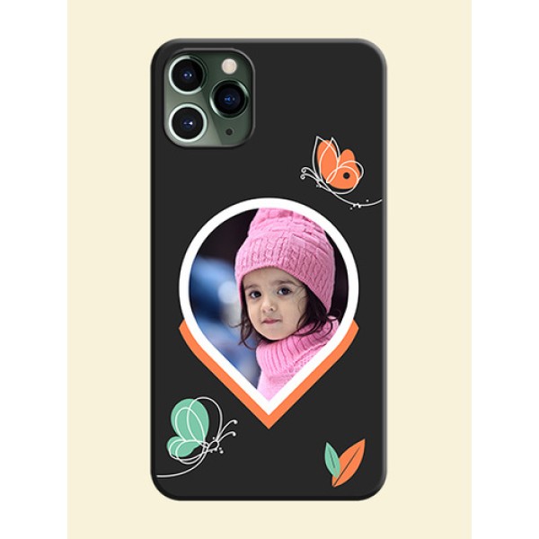 Upload Pic With Simple Butterly Design On Space Black Personalized Soft Matte Phone Covers -Apple Iphone 11 Pro Upload Pic With Simple Butterly Design On Space Black Personalized Soft Matte Phone Covers -Apple Iphone 11 Pro