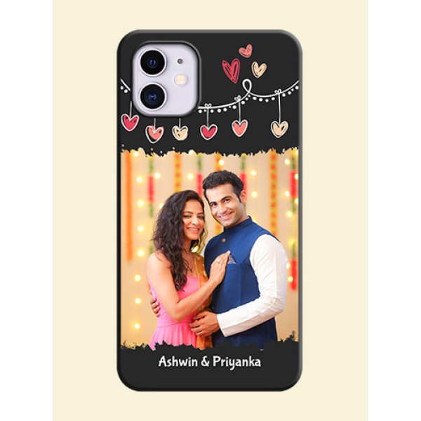 Pink Love Hangings with Name on Space Black Custom Soft Matte Phone Cases - iPhone 11 Pink Love Hangings with Name on Space Black Custom Soft Matte Phone Cases - iPhone 11