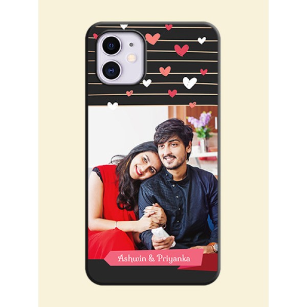 Love Pattern with Name on Pink Ribbon  - Photo on Space Black Soft Matte Back Cover - iPhone 11