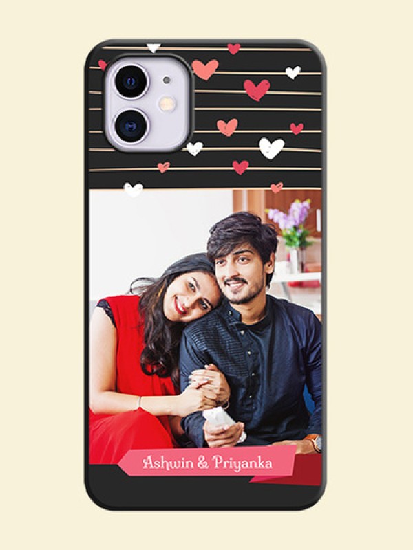 Love Pattern with Name on Pink Ribbon  - Photo on Space Black Soft Matte Back Cover - iPhone 11