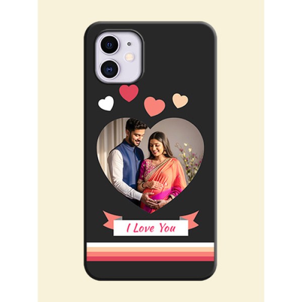 Love Shaped Photo with Colorful Stripes on Personalised Space Black Soft Matte Cases - iPhone 11