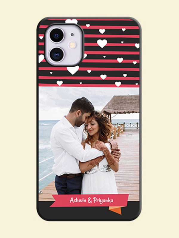 White Color Love Symbols with Pink Lines Pattern on Space Black Custom Soft Matte Phone Cases - iPhone 11