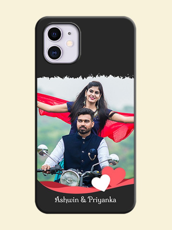 Pink Color Love Shaped Ribbon Design with Text on Space Black Custom Soft Matte Phone Back Cover - iPhone 11