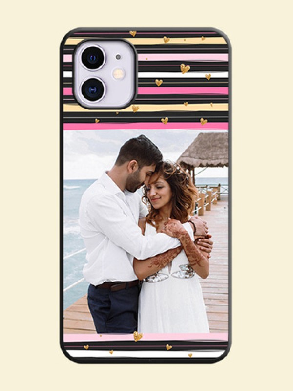 Multicolor Lines and Golden Love Symbols Design - Photo on Space Black Soft Matte Mobile Cover - iPhone 11