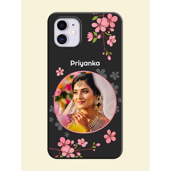 Round Image with Pink Color Floral Design - Photo on Space Black Soft Matte Back Cover - iPhone 11 Round Image with Pink Color Floral Design - Photo on Space Black Soft Matte Back Cover - iPhone 11