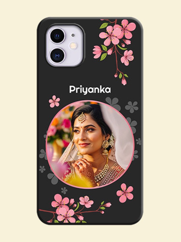 Round Image with Pink Color Floral Design - Photo on Space Black Soft Matte Back Cover - iPhone 11